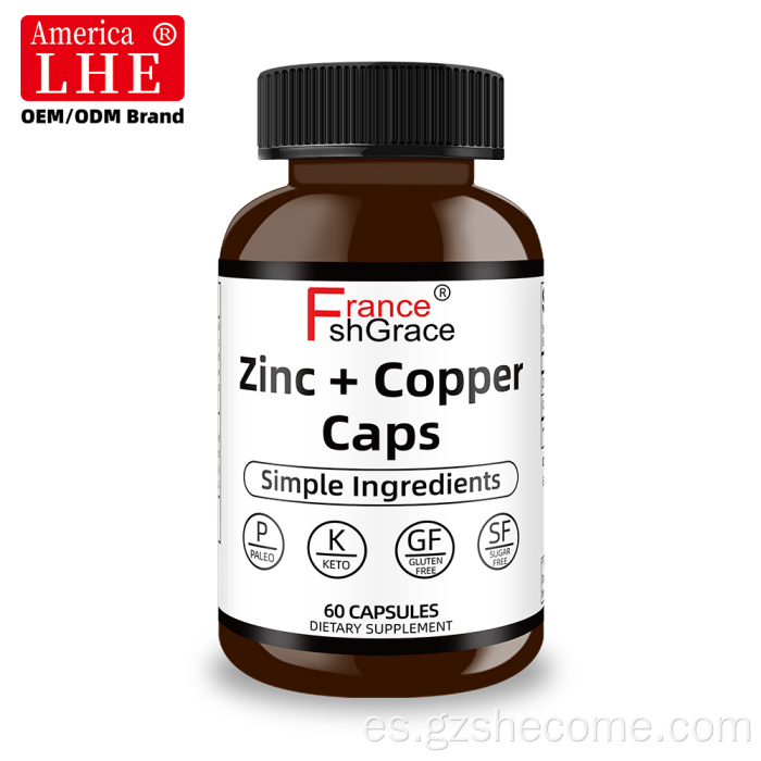 Los suplementos Shecome Zinc Copper apoyan la estructura del cabello de la piel.
